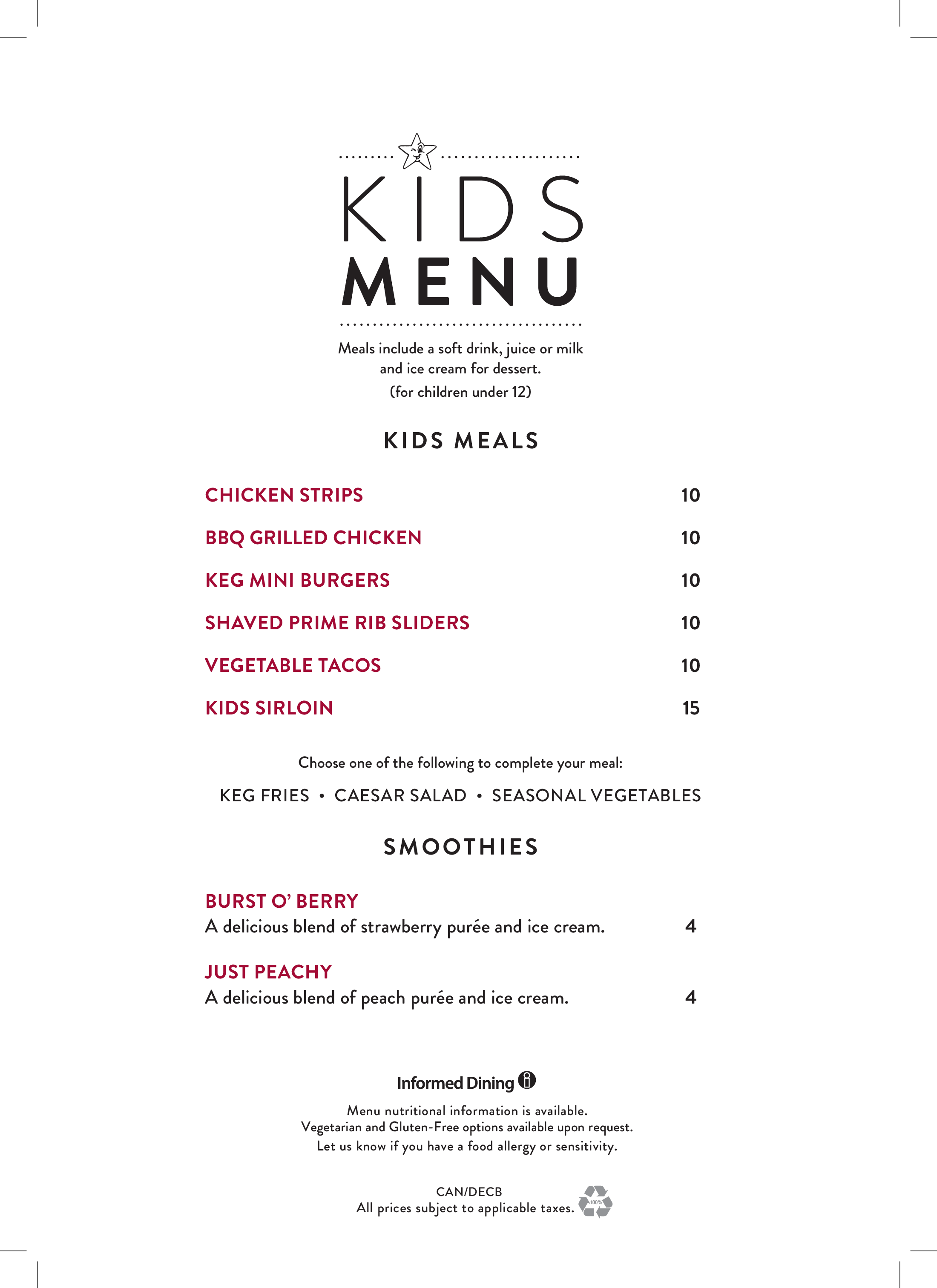 Menu at The Keg Steakhouse + Bar Skyview, Edmonton