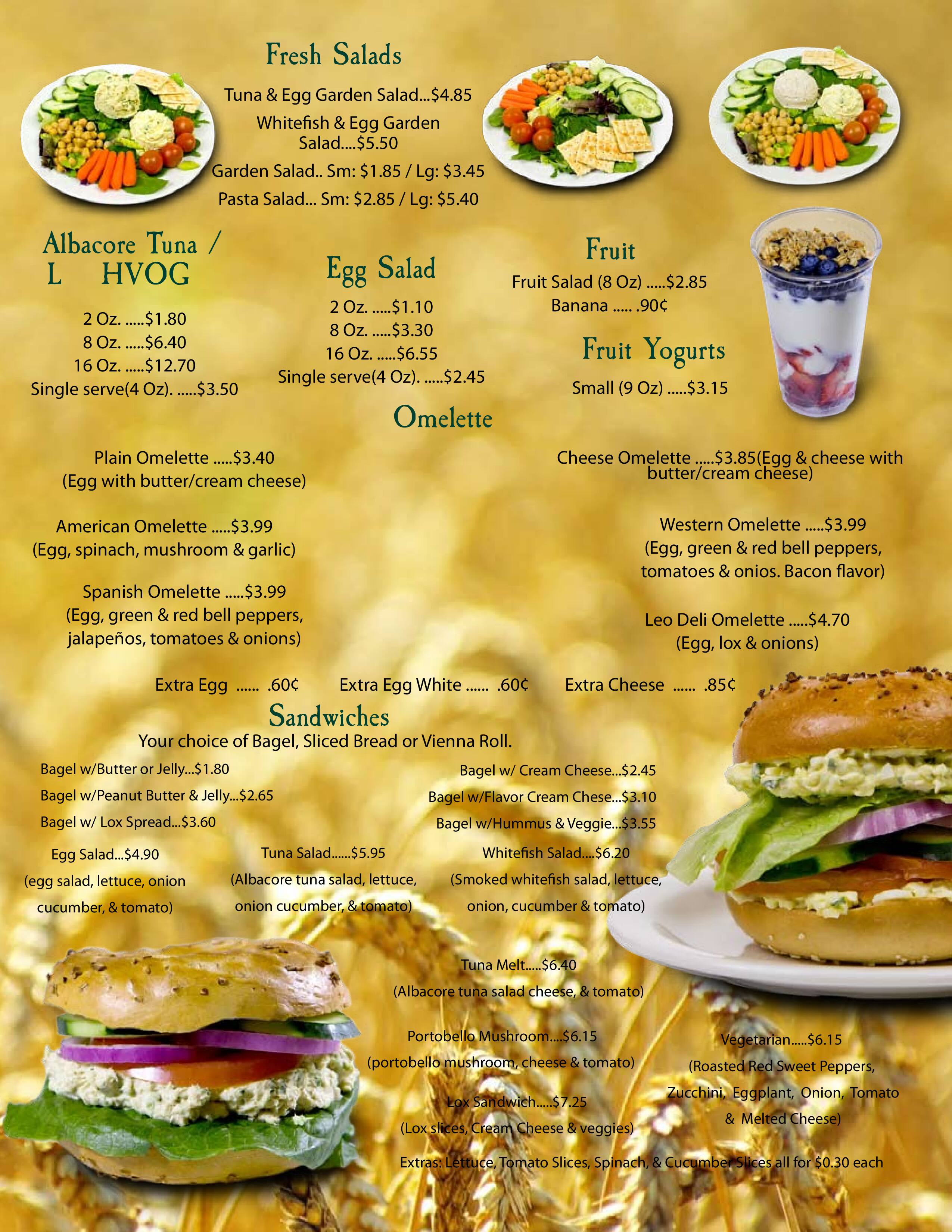 Menu at The Bagel Factory cafe, Torrance