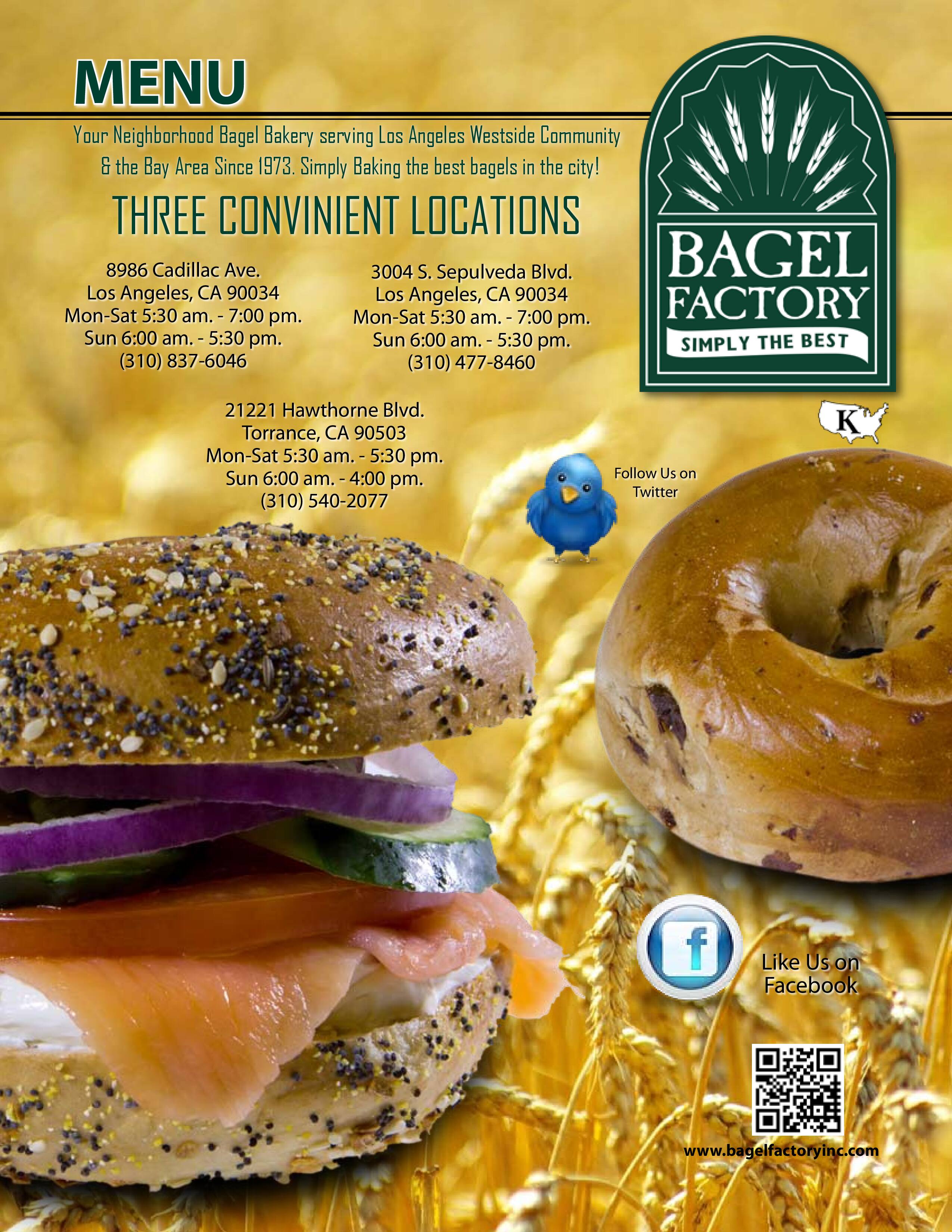 Menu at The Bagel Factory cafe, Torrance