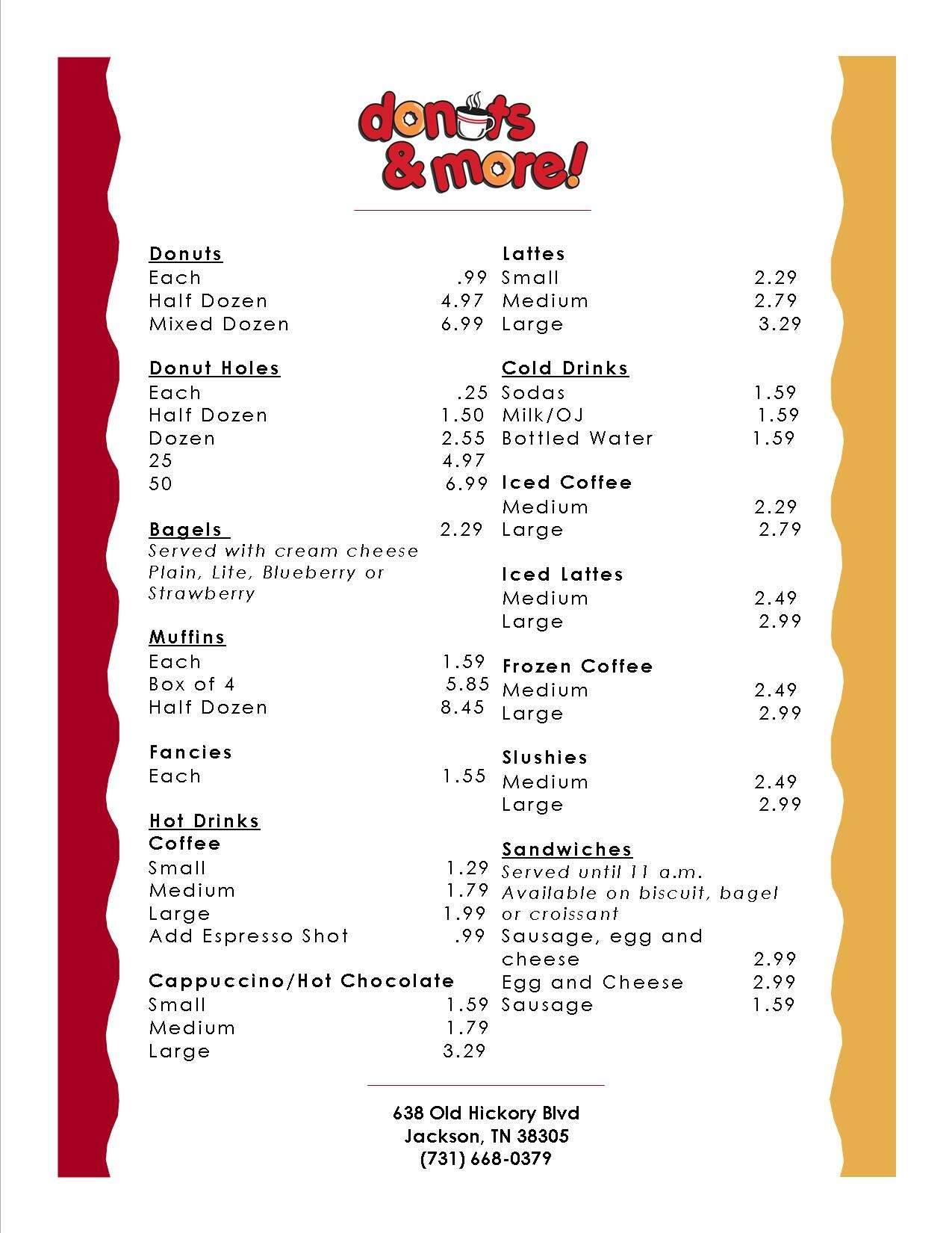 Donuts & More menu, Menu restauracji Donuts & More, Jackson, Jackson