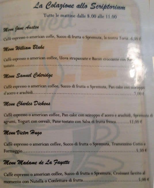 Menu di Scriptorium Cafè 