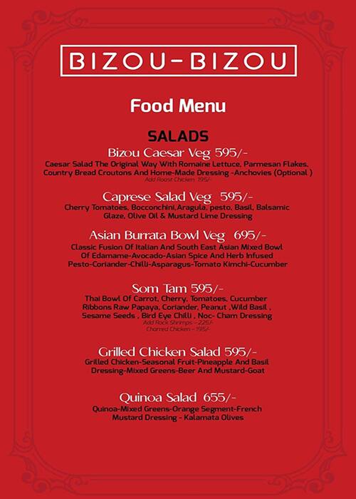 Menu of Bizou-Bizou, Aerocity, New Delhi