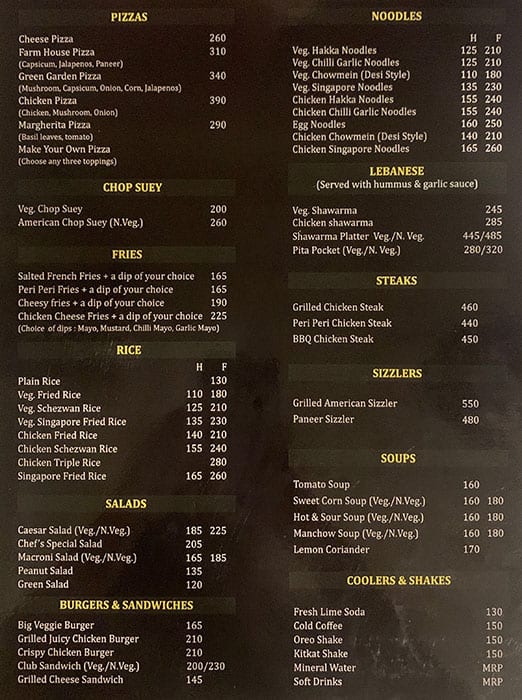 Menu at The Rock Salt, New Delhi