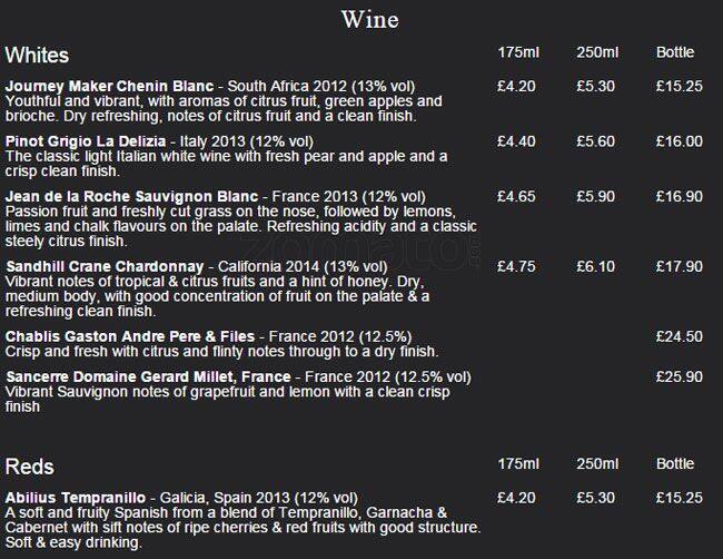 The Kennington menu, Menu restauracji The Kennington, Kennington