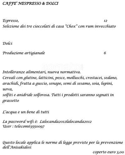 Menu di Locanda Chiaravalle 