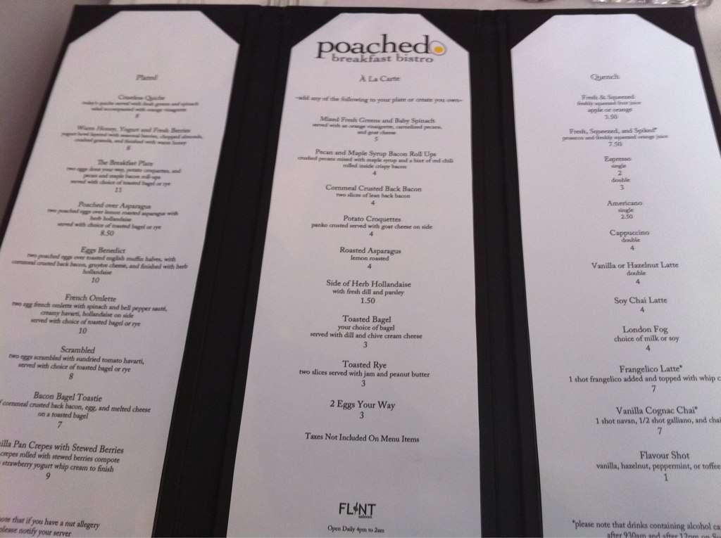 Poached Breakfast Bistro Menu, Menu for Poached Breakfast Bistro