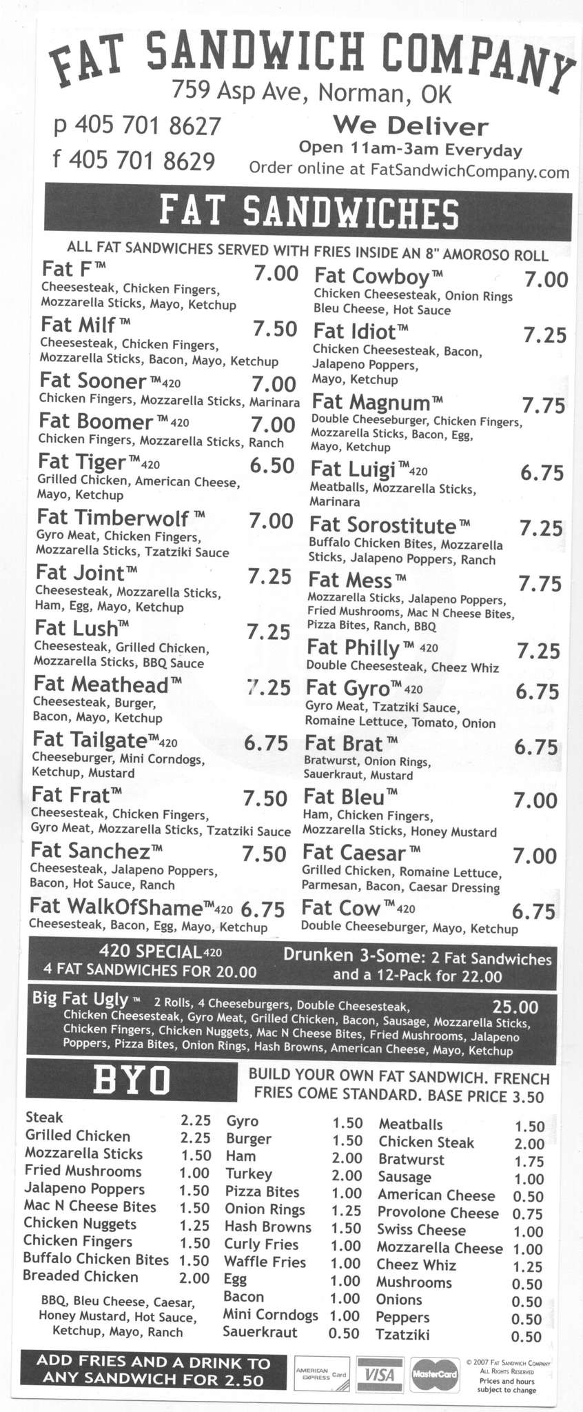 Fat Sandwich Company Menu Menu For Fat Sandwich Company Campus Corner Oklahoma City