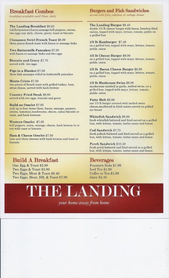 The Landing Menu, Menu for The Landing, Curtis, Curtis Urbanspoon/Zomato