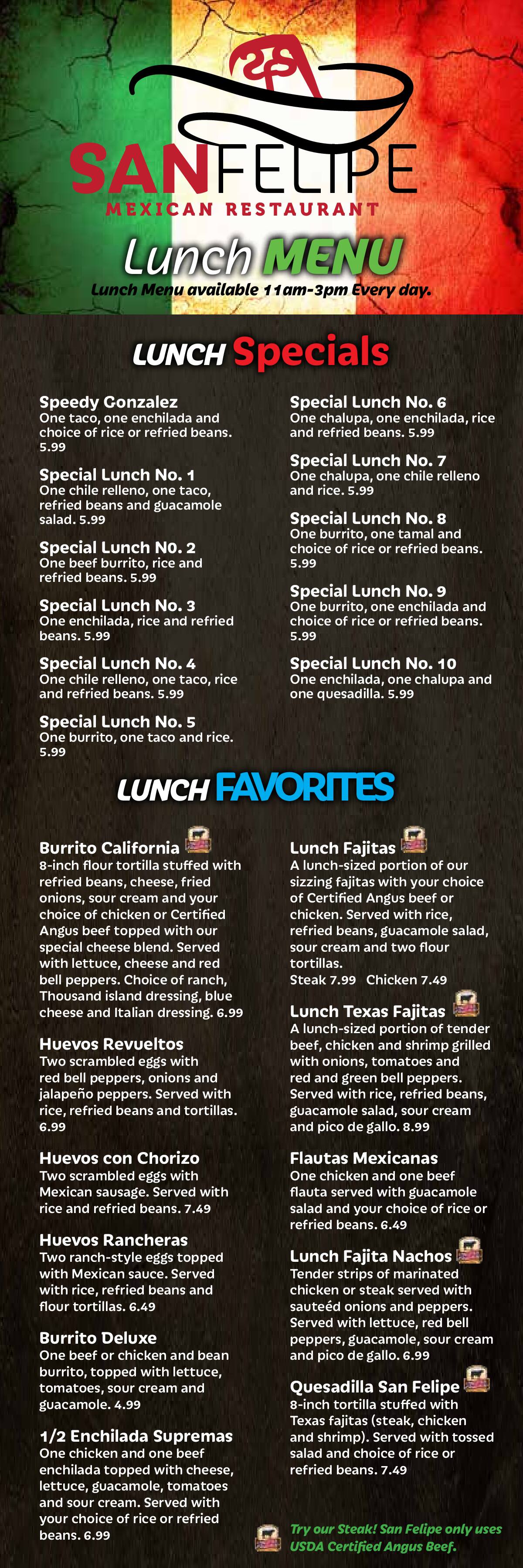 San Felipe Mexican Restaurant Menu