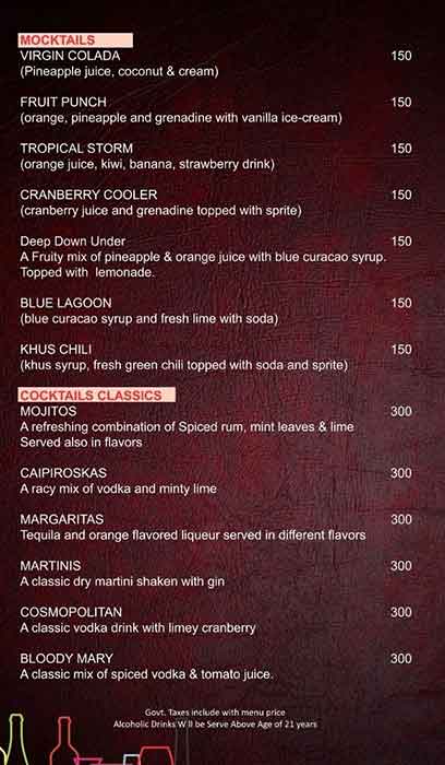 Menu at The Hangout, Pune, Gate No 1131