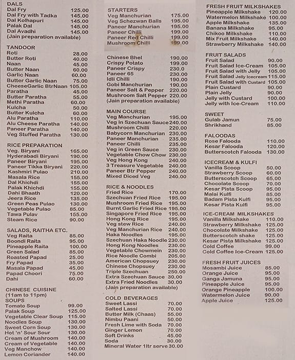 Liberty Veg Restaurant menu