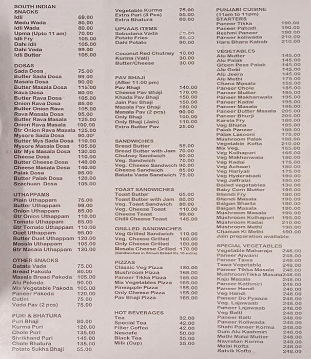 Liberty Veg Restaurant menu