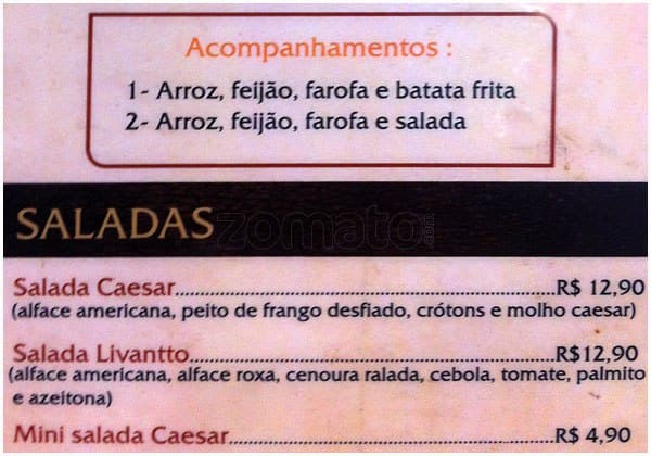 Livantto Restaurante cardápio