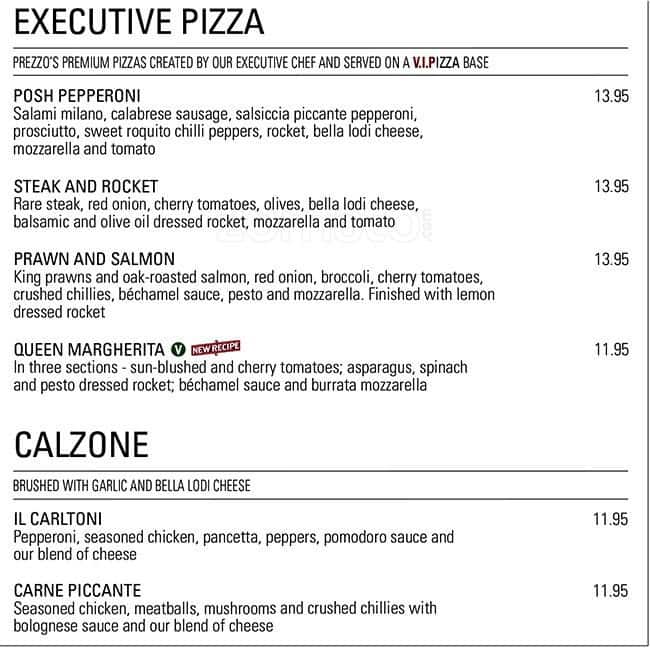 Menu at Prezzo restaurant, Edinburgh, Fish Market