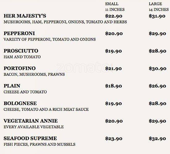 Menu at The Cow pizzeria, Queenstown