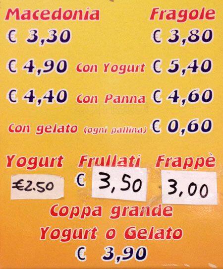 Menu di Gran Gelato 