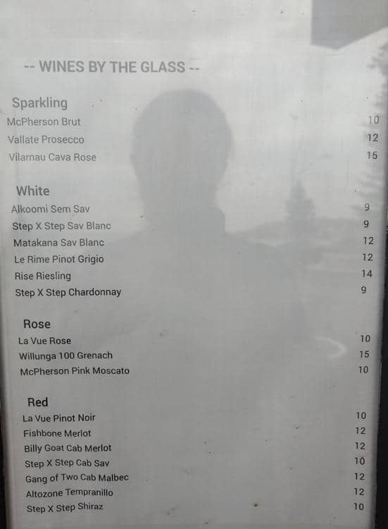 Carta de Vue Bar, Bondi Beach