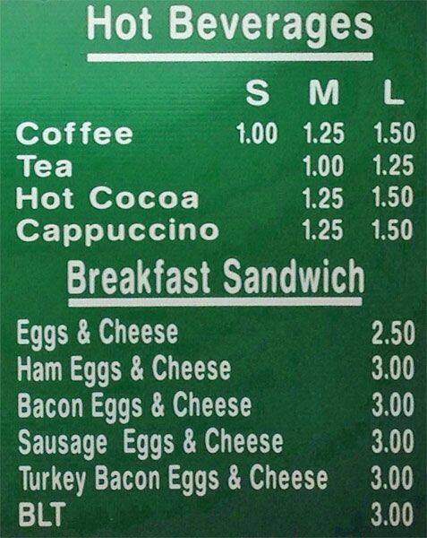 Fresh Donuts menu