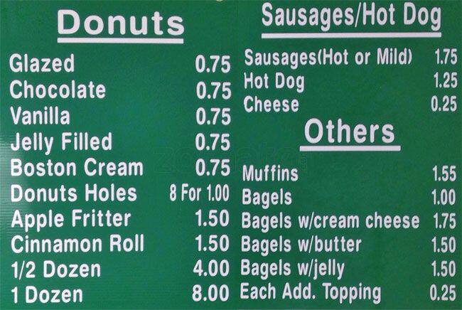 Fresh Donuts menu