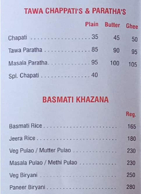 Menu Of Bhagat Tarachand, Manpada, Thane West, Thane