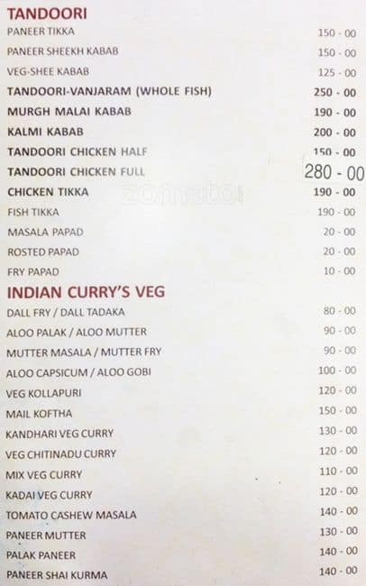Sri Sai Akshaya Bawarchi menu