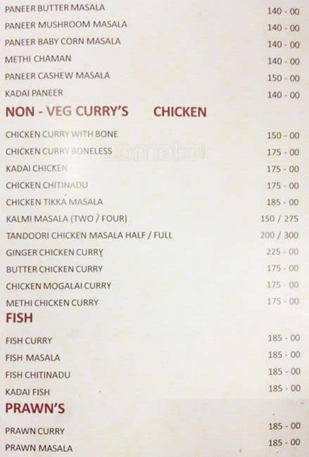 Sri Sai Akshaya Bawarchi menu