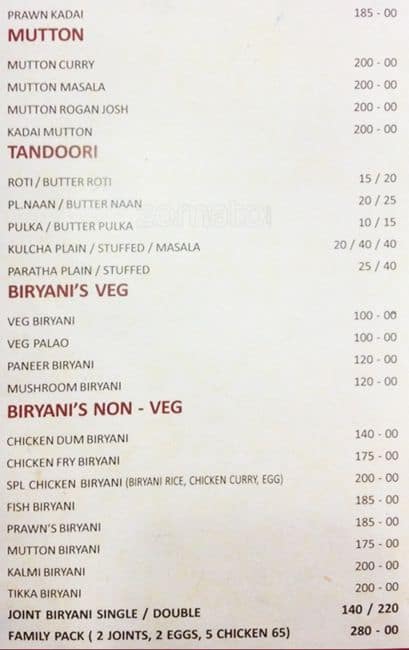 Sri Sai Akshaya Bawarchi menu