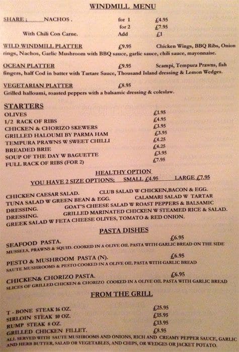 The Windmill Menu Menu For The Windmill Acton London Zomato Uk