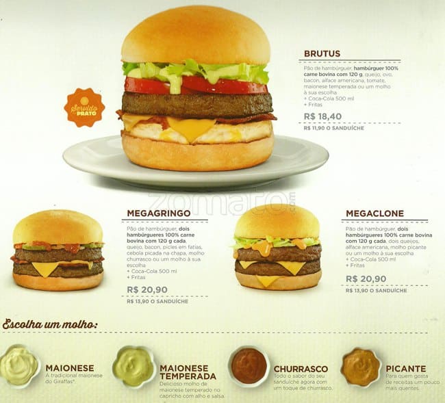 Giraffas Shopping Metrô Itaquera cardápio