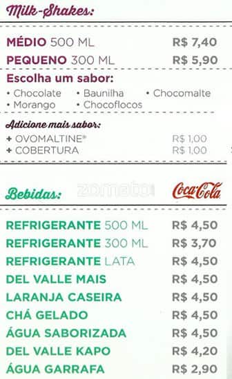 Giraffas Shopping Metrô Itaquera cardápio