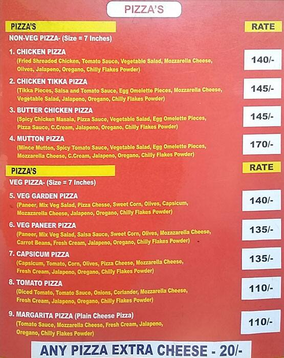 Universal Bakers menu