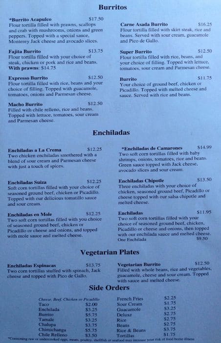 Menu at Archie's restaurant, Normandy Park