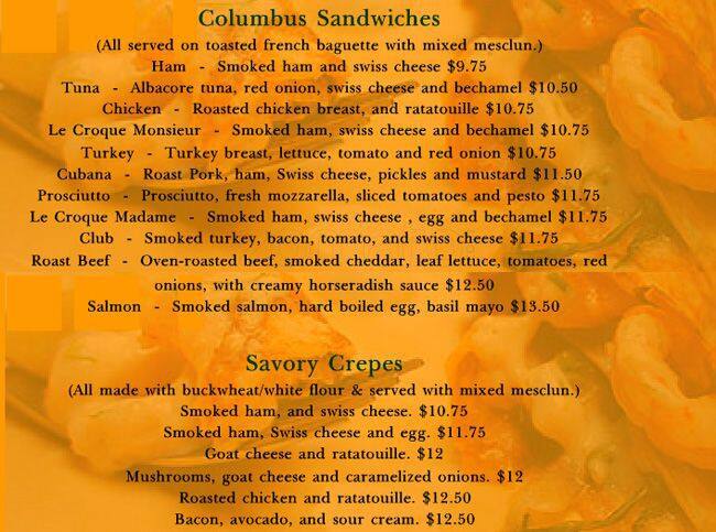 Crepes On Columbus menu