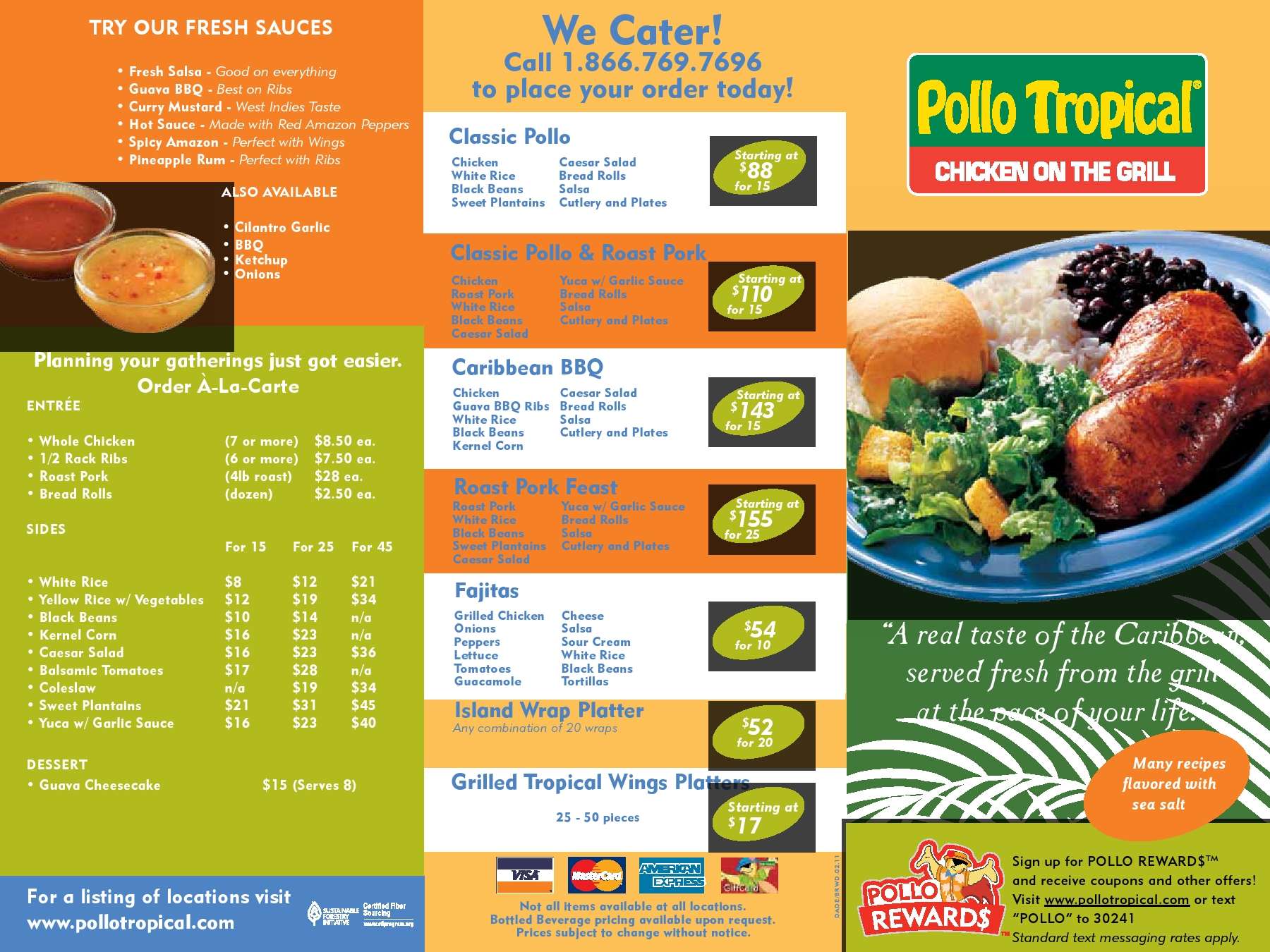 Pollo Tropical Menu, Menu for Pollo Tropical, Plantation/Sunrise, Miami