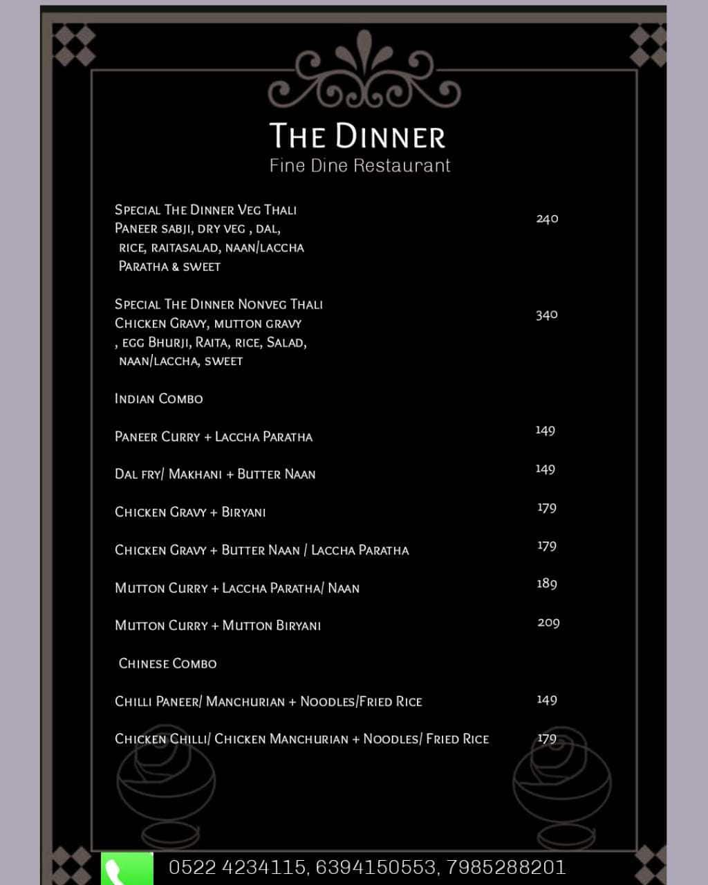 dinner restaurant menu