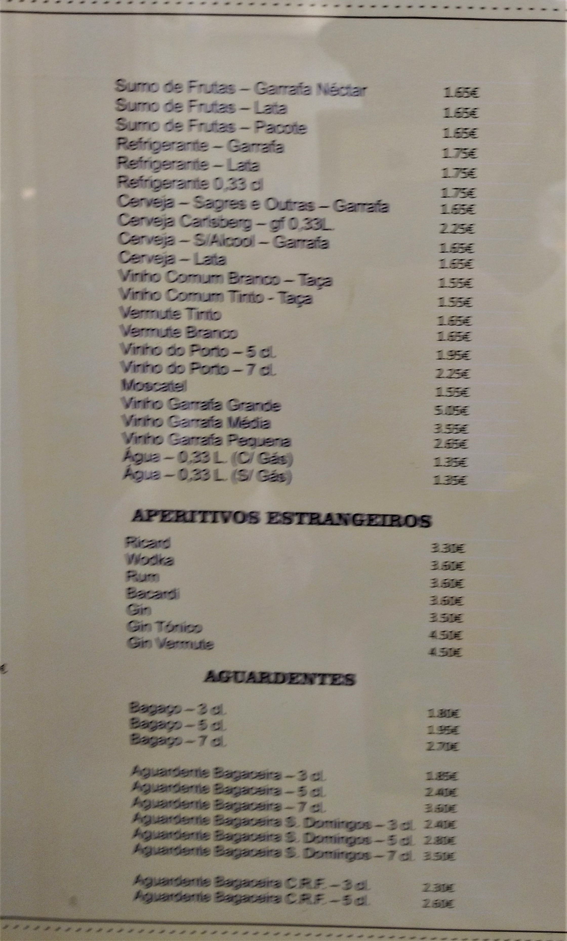 Pastelaria Menu Menu at Pastelaria Paris restaurant, Oeiras, R. Gil Vicente
