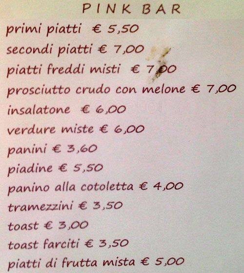 Menu di Pink Bar 