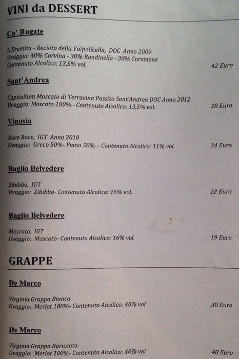 Menu di La Fata Ignorante 