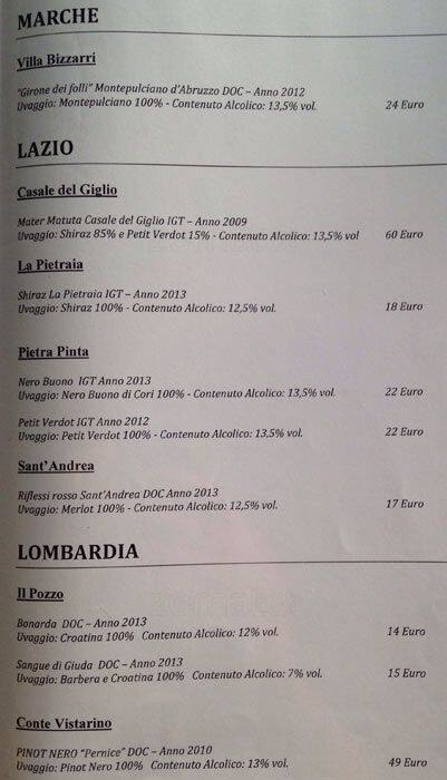 Menu di La Fata Ignorante 