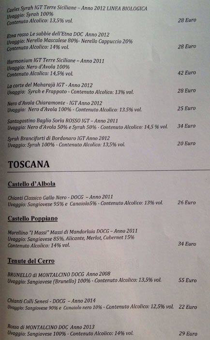 Menu di La Fata Ignorante 