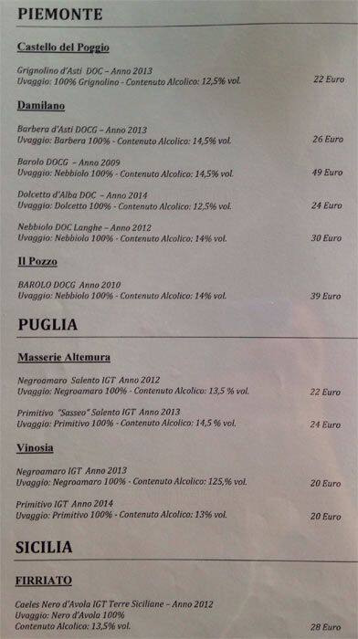 Menu di La Fata Ignorante 