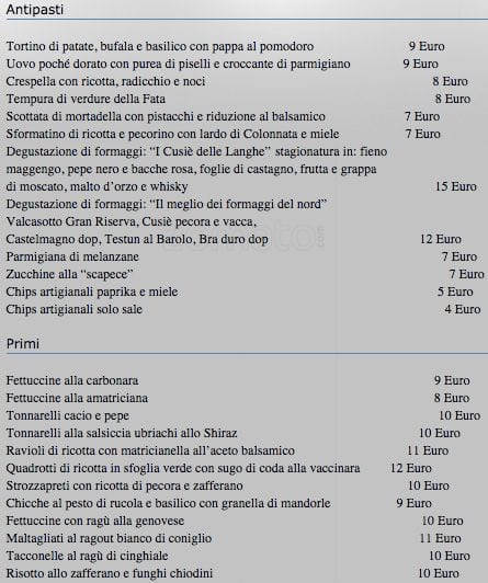 Menu di La Fata Ignorante 