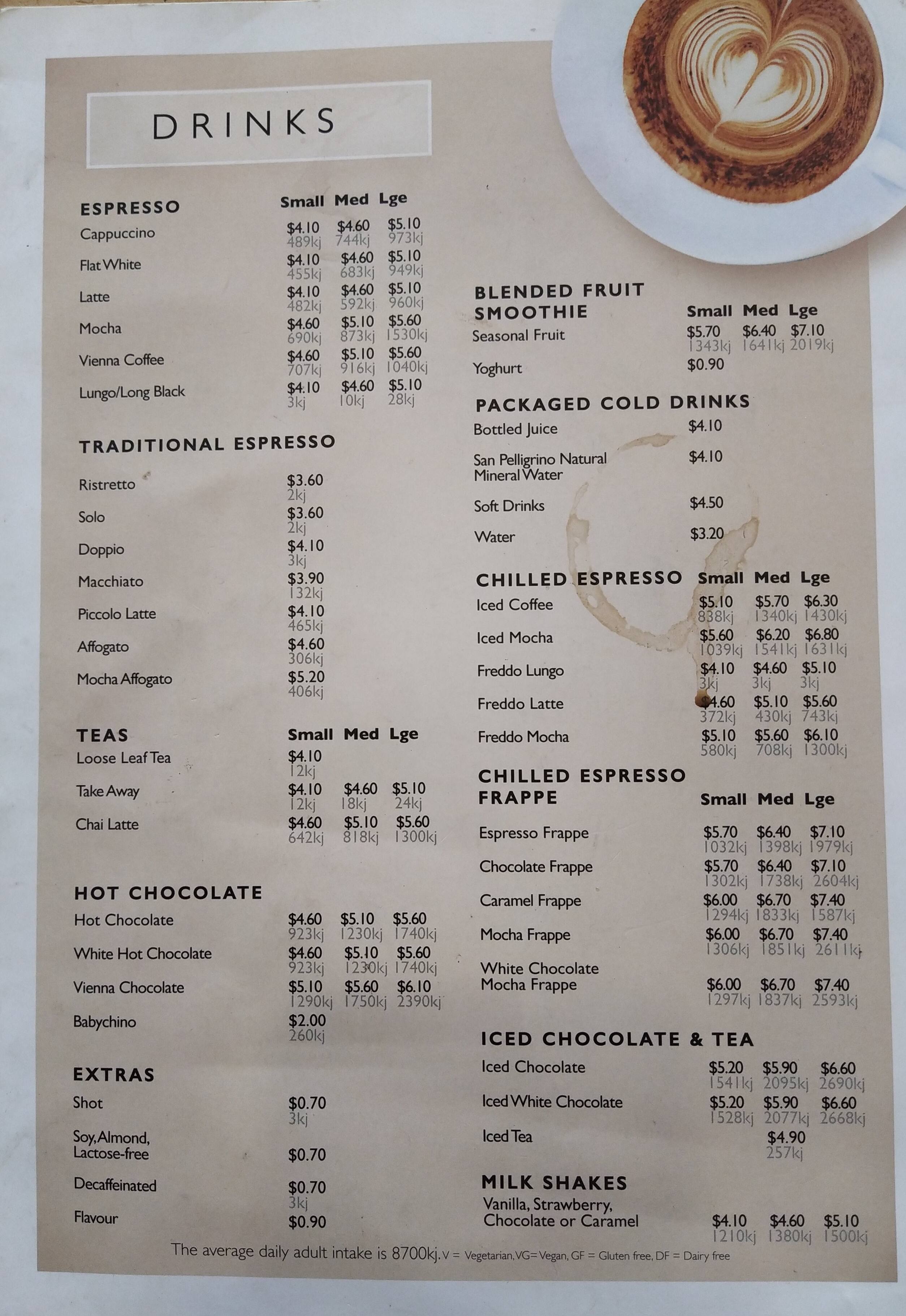 Menu at The Coffee Emporium restaurant, Parramatta, Westfield Paramatta