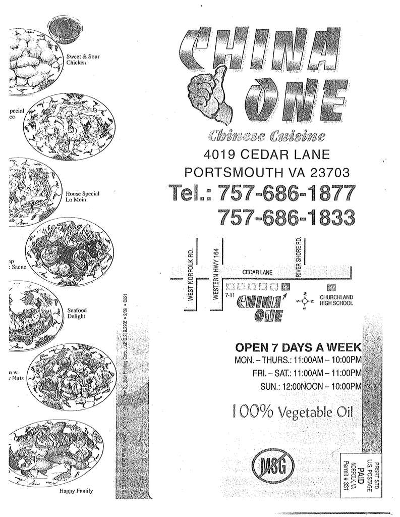 China One menu