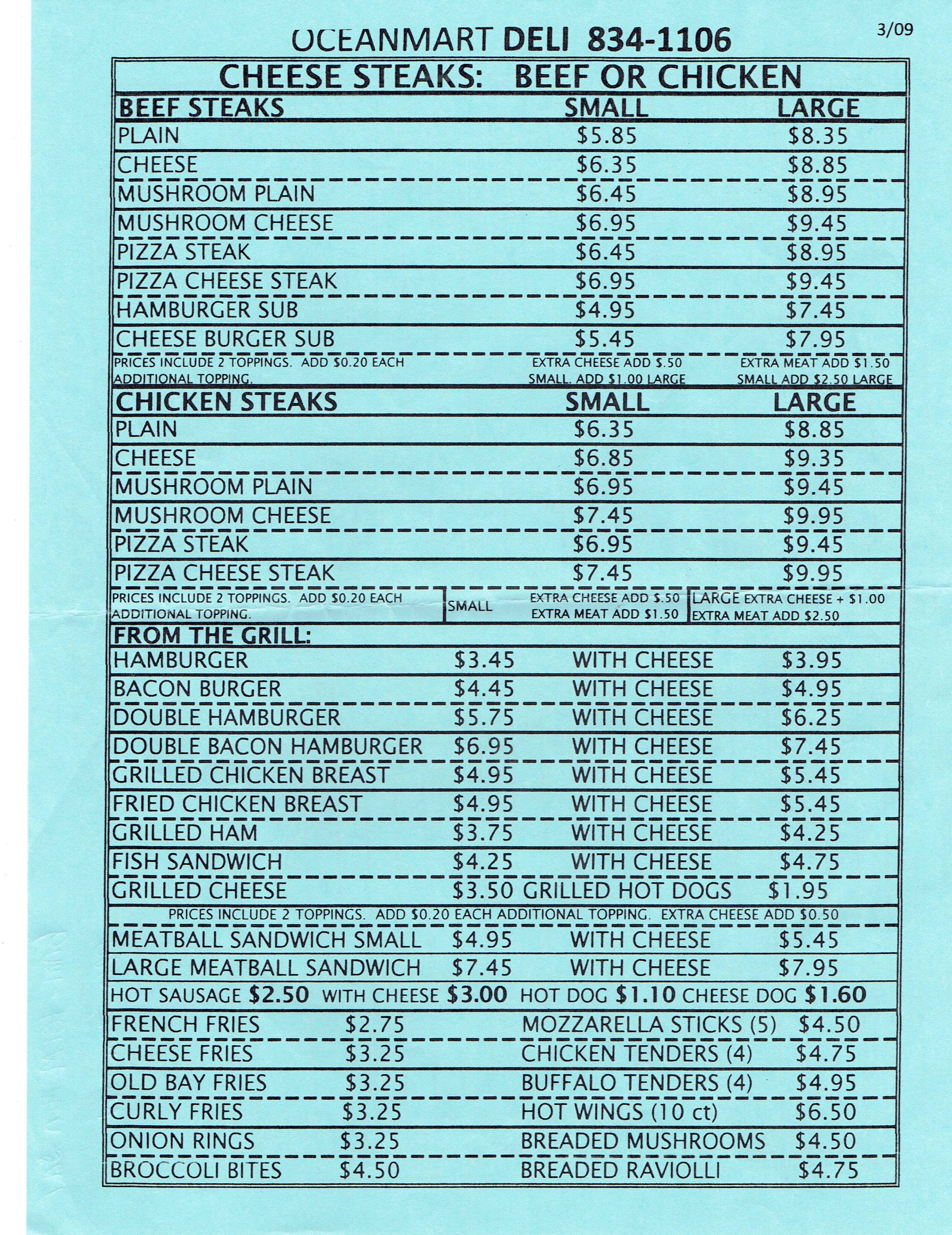 Menu at Dips Ocean Mart restaurant, Bear