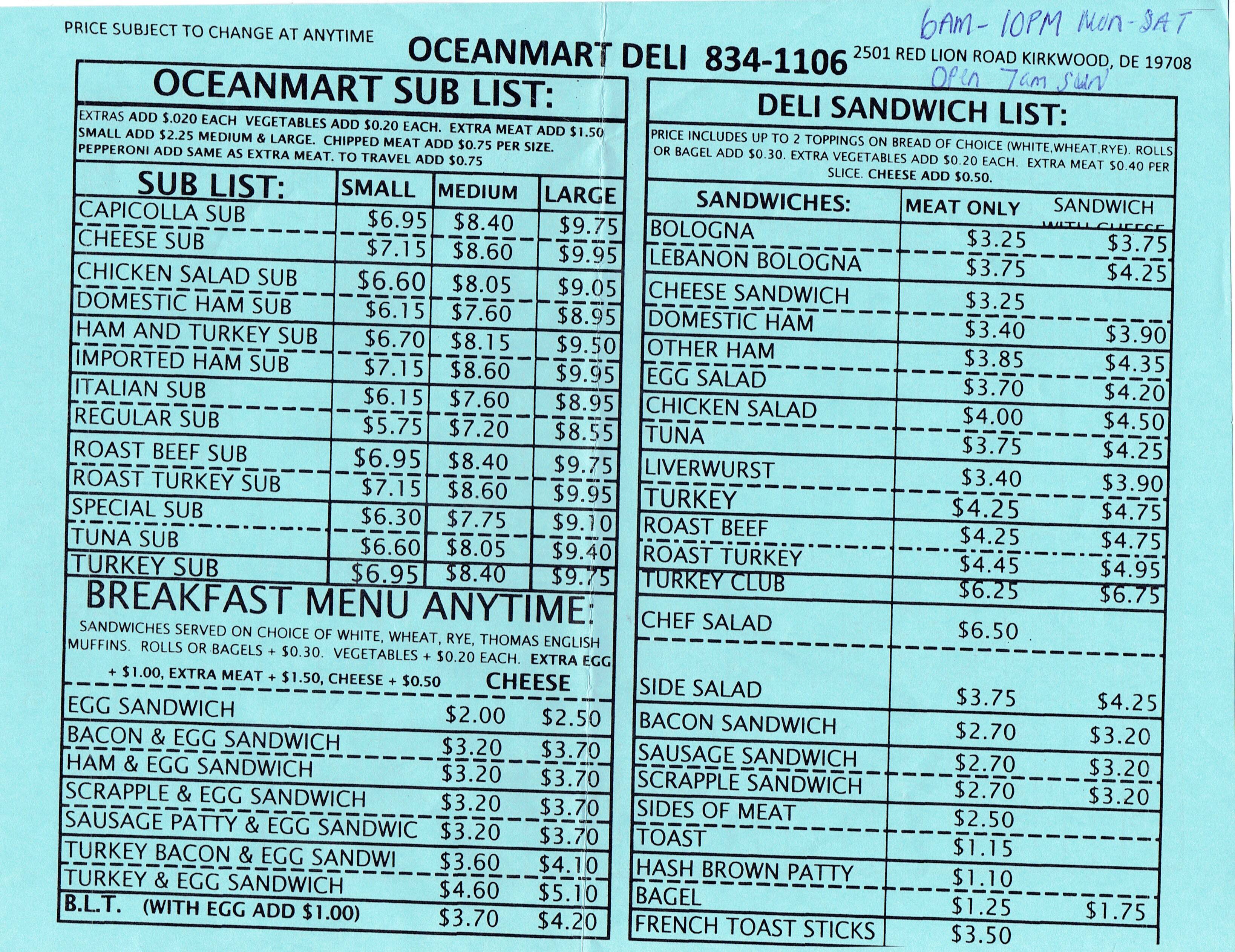 Menu at Dips Ocean Mart restaurant, Bear