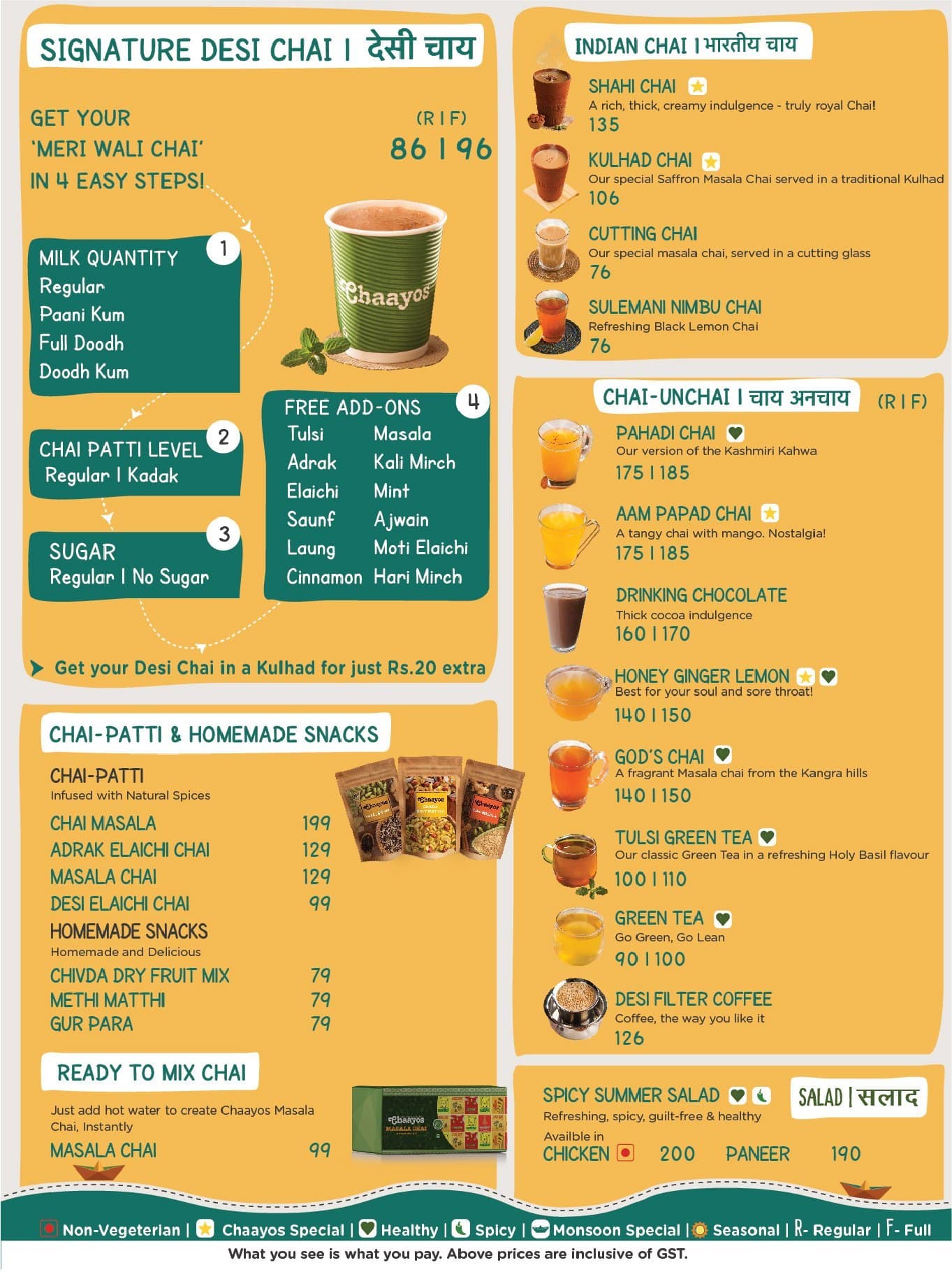 Chaayos menu