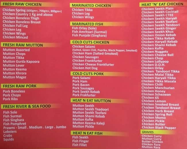 Sardar A Pure Meat Shop Menu, Menu for Sardar A Pure Meat Shop, Sector