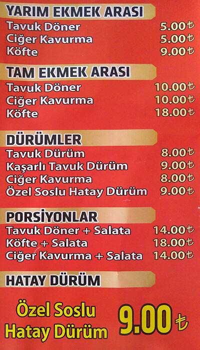 Menu At M S D Ner Kebap Istanbul Y Ld R M Beyaz T Cd No