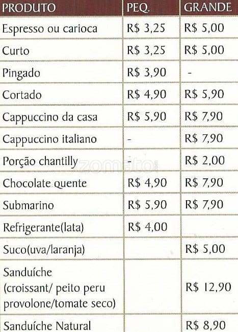 Menu para La Cafeteria, Bom Fim